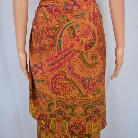 Vintage Linda Allard Ellen Tracy 100% Silk Paisley Wrap Skirt Size M Boho Hippie - Picture 2 of 9